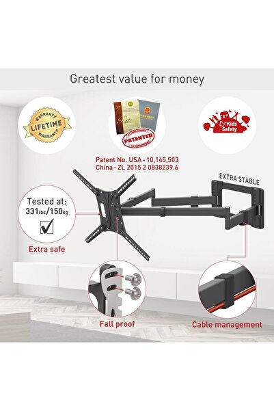 Barkan Suport TV de perete cu mișcare completă BM464XL, 13-83, 50 kg, VESA 60...