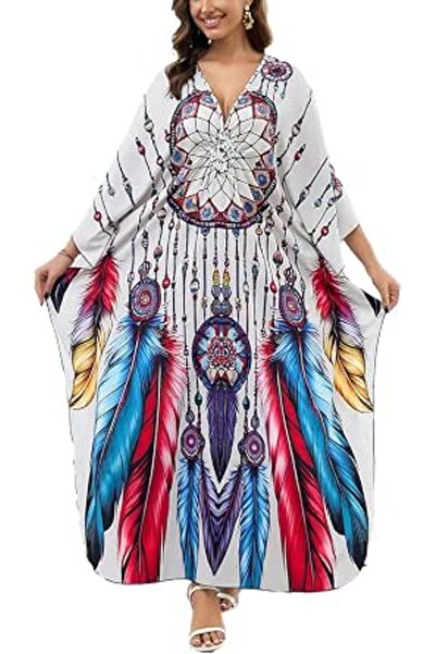 GENERAL Women Caftan Roomy Loungewear Nightgown Beach Dress Cover Ups Robe Sa...
