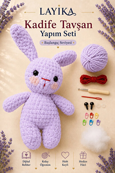 Kent Pazarı Velvet Rabbit Knitting Kit - Amigurumi Making Set with Digital Guide