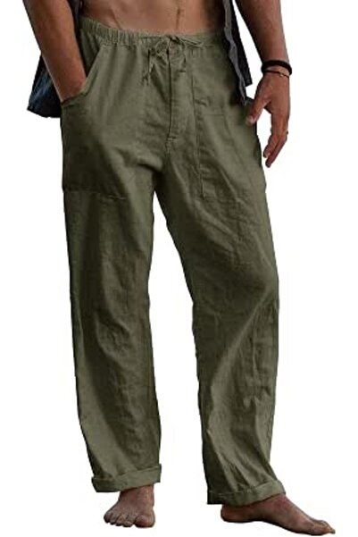 Mensy Mens Linen Pants Yoga Beach Loose Fit Casual Summer Elastic Waist Draws...