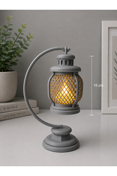 Mira Lamour Atelier 3D Dekoratif Retro Fener Gece Lambası | LED Işıklı Masa L...