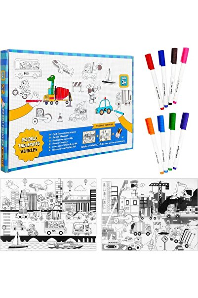 vGRASSP Vehicle Themed Doodle Coloring Puzzle Mat for Kids - Educational Tabl...