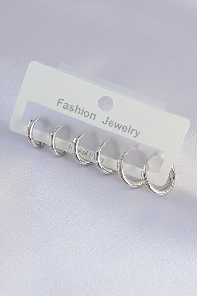 SORA GROUP Brass Silver Color Oval Earring Set