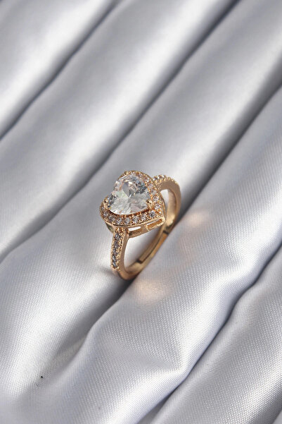 SORA GROUP Brass Gold Color Zircon Stone Heart Charm Model Women's Ring