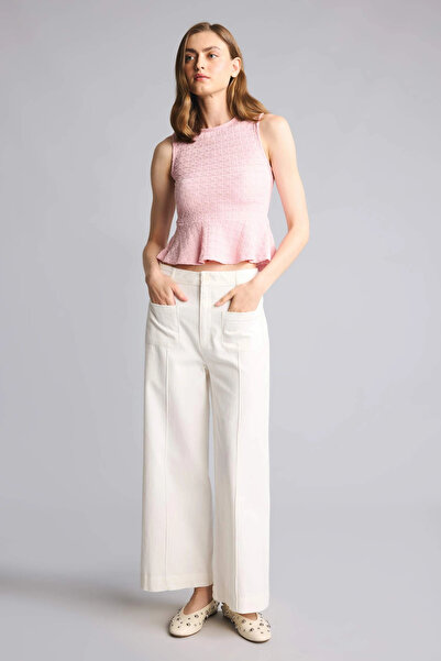 DeFacto H5910Axer138 Ecru 100% Cotton Culotte Regular Waist Gabardine Trousers