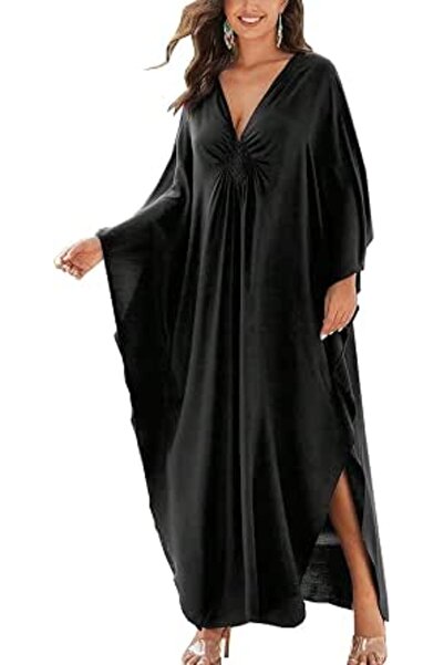 YouKD Women's Solid Color Bohemian Kaftan Dress Beach Cover Ups Plus Size Bat...