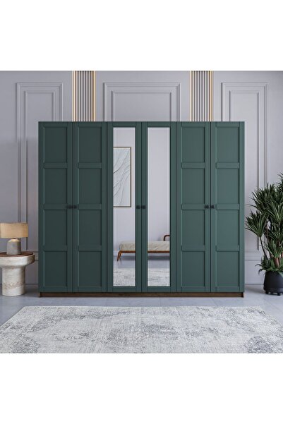 miracool Karin 6 Kapılı Dolap / %100 MDF / Modern Tasarım / Çam-Haki Yeşil / ...