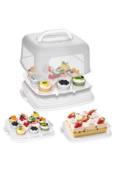 Generic Square Cake Carrier with Lid - 12 Capacity Cupcake & Dessert Holder, ...