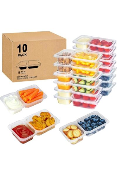 Generic OZ Reusable Snack Containers with Lids, New Double Compartment Condim...