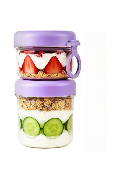 Generic Double Overnight Oats Containers with Lids and Spoon, 530ML and 330ML...