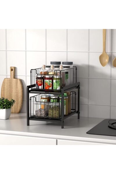 GENERAL Under Sink Organizer and Storage, 2 Tier Pull Out Under Cabinet Organ...