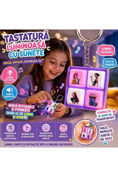 BaoBao Breloc antistres cu lumini și sunete, 4 butoane interactive, mov