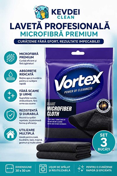 Vortex Laveta Microfibră Profesională 30x50 cm – Set 3 Bucăți, 3D Structure, ...