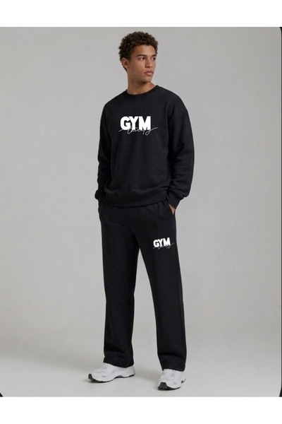 FUFLUNS Gym Printed Men's Tube-Cut Crewneck Bottom/Upper Track Suit Set