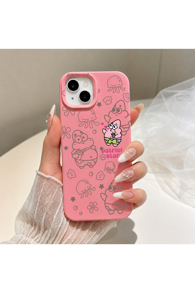 MustCase iPhone 13 / 14 / 15 Uyumlu Pembe Patrick Star Deniz Temalı Sevimli D...