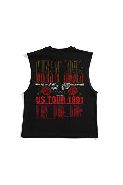 Sekizbiraltı Guns N' Roses Us Tour 1991 Back Printed Black Zero Sleeve Tshirt