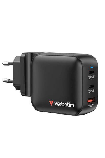 Verbatim Φορτιστής χωρίς καλώδιο GaN με θύρα USB-A και 2 θύρες USB-C, Παροχή ...