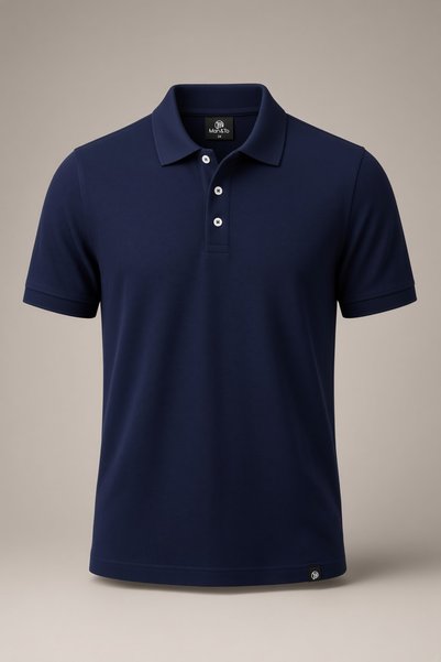 MAN&TO Men's Polo Neck T-Shirt 3-Pack – Black Navy White, 100% Cotton