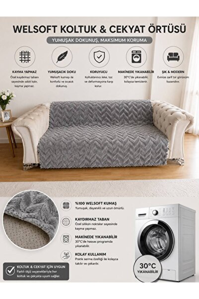 New Cotton Home Welsoft Sofa Cover 170X210 Cm, Non-Slip Dot Base, Ultra Soft,...