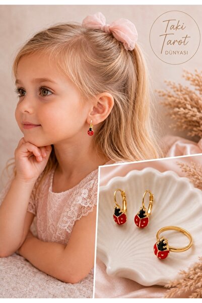 studyosercan2 Uğur Böcekli Çocuk Küpe Ve Yüzük