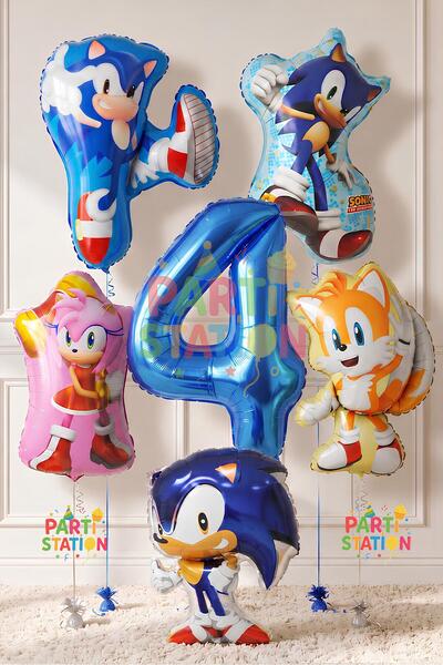 Parti Station 4 Year Old Hedgehog Sonic Balloon Set - 6 Piece Large Size Soni...