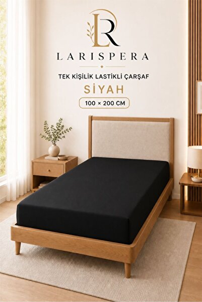 Larispera ملاءة سرير مطاطية سوداء مقاس 100 × 200 سم قطعة واحدة