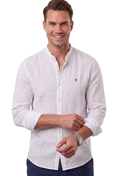 DeepSEA Men's White Judge Collar Relaxed Fit Linen Look 100% Cotton Shirt 260...
