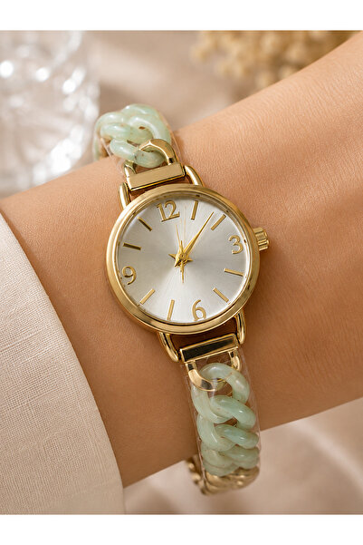 Weluxa Women's Wristwatch Gold Color Turquoise Strap Casual and Stylish Combi...