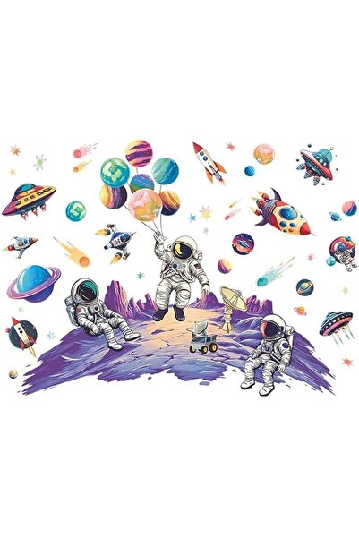 GENERAL Outer Space Wall Decals, Colorful Universe Rocket Astronaut Wall Stic...