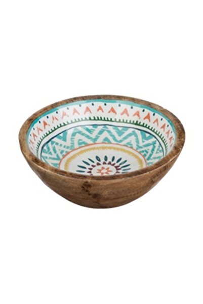 OEM Enameled Wooden Bowl with Colorful Aztec Pattern Ø20x8cm