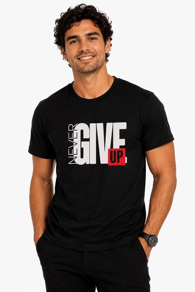 ETİFA تي شيرت Never Give Up Premium للجنسين مصنوع من القطن بنسبة 100% تي شيرت...