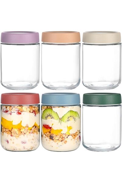 GENERAL 6 Pack Overnight Oats Containers with Bamboo Lids, Glass Jars with Ai...