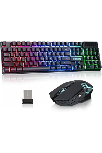 GENERAL تشونشو مجموعة كيبورد وماوس العاب لاسلكية بمنفذ USB، كيبورد باضاءة خلف...