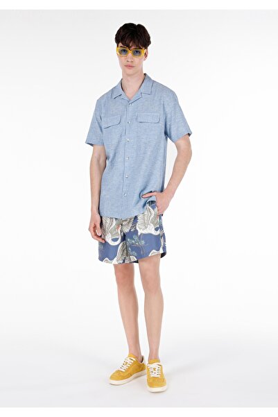 Colin's Slim Fit Mid Waist Men's Navy Blue Sea Shorts