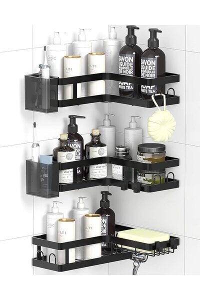GENERAL Corner Shower caddy 2-in-1, 3 Pack Bathroom Shower Shelves, Adhesive ...