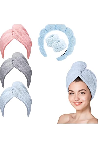 Generic Microfiber Hair Towel Wrap & Spa Headband Wristband Set - Quick Dry H...