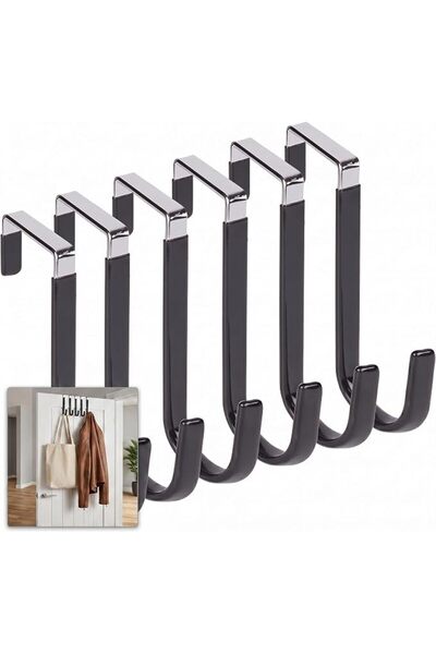 ToolHouse 6 Pack Over The Door Hooks, Black Door Hangers Hooks for Hanging Cl...