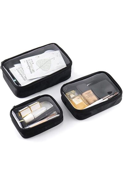 SWIUKPHE 3-Piece Clear TPU Makeup Bag Set, Waterproof Transparent Zippered To...