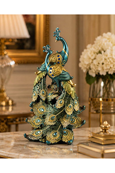 Dania Luxury Decorative Peacocks Figurine with Nested Design - Turquoise Gree...