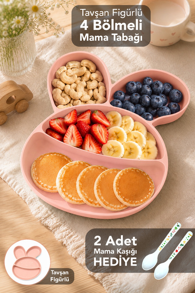 Meleni Baby Rabbit Figured Feeding Set - 4 Compartment Baby Food Bowl Pink 2 ...
