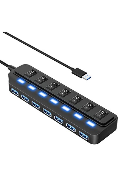 TERRIFI USB Hub 3.0, 7-Port USB Hub Splitter with Individual On/Off Switches ...