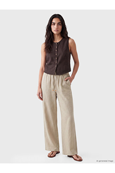 LC Waikiki Nevavm Women's Linen Blend Trousers with Elastic Waist