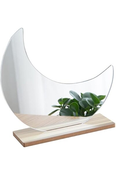 Tazweeq Moon Shape Makeup Mirror, Acrylic Mirror with Detachable Wood Stand, ...