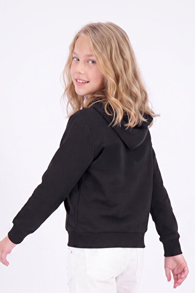 panios kids Kız Çocuk Baskılı Kanguru Cepli Uzun Kollu Kapüşonlu Sweatshirt