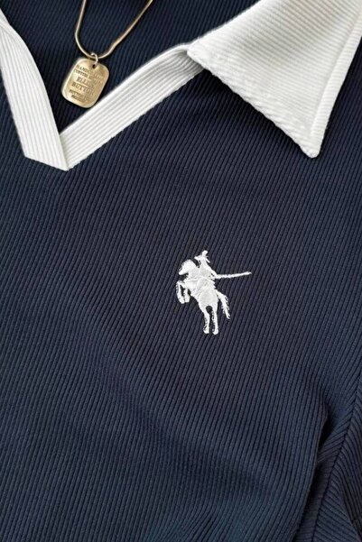 Touz Moda Bluză cu mânecă lungă, cu guler polo și broderie Soul