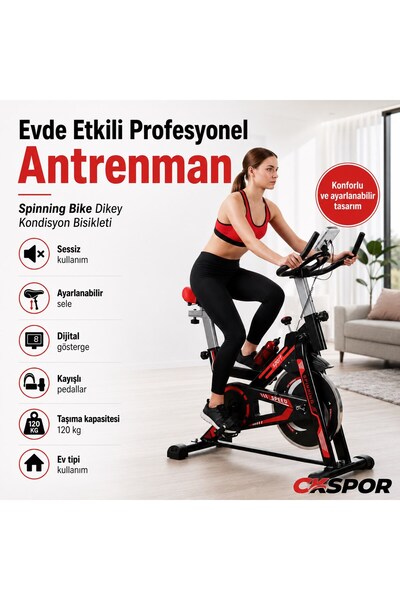 CKSPOR LUXURY Spinning Bike Dikey Kondisyon Bisikleti 120 Kg Taşıma Kapasitel...