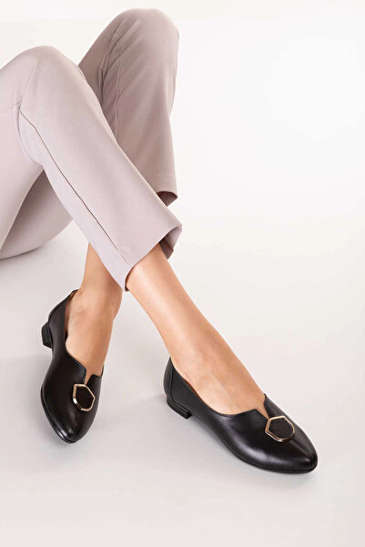 Gondol Genuine Leather Women's Daily Ballerina Shoes Esl.319 Black