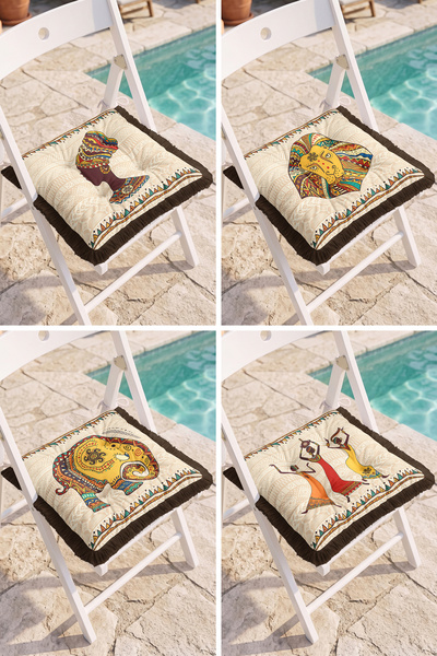 Realhomes Ethnic Elephant and African Figure Patterned Garden Chair Cushion S...
