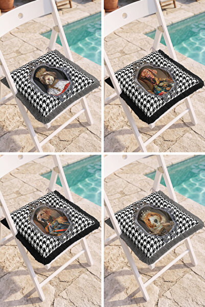 Realhomes Noble Dog Portrait and Goose Feet Patterned Modern 4-Piece Fringed ...
