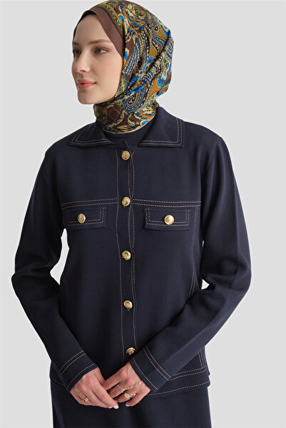 Armine Denim Effect Double Knitwear Set Navy Blue